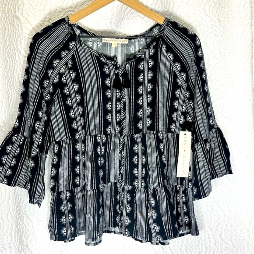 Boho Chic Tiered Top with Tassel Detail - Girls Size 14